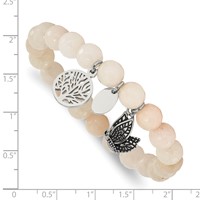 Chisel Stainless Steel Antiqued and Polished Butterfly and Tree of Life 8mm White Jade Beaded Stretch Bracelet view 3