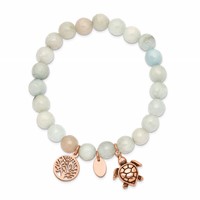 Chisel Stainless Steel Antiqued and Polished Rose IP-plated 8mm Blue Grey Dyed Jade Beaded Stretch Bracelet view 2