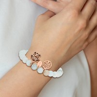 Chisel Stainless Steel Antiqued and Polished Rose IP-plated 8mm Blue Grey Dyed Jade Beaded Stretch Bracelet view 4