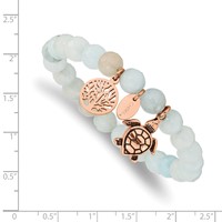 Chisel Stainless Steel Antiqued and Polished Rose IP-plated 8mm Blue Grey Dyed Jade Beaded Stretch Bracelet view 3