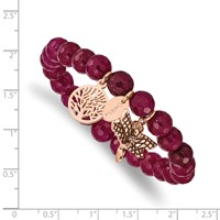 Chisel Stainless Steel Antiqued and Polished Rose IP-plated Dragonfly and Tree of Life 8mm Pink Dyed Jade Beaded Stretch Bracelet view 3
