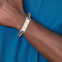 Chisel Stainless Steel Polished Bangle with Black Pvc and 14K Gold Inlay Hinged view 5
