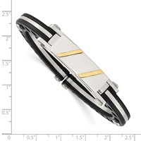 Chisel Stainless Steel Polished Bangle with Black Pvc and 14K Gold Inlay Hinged view 4