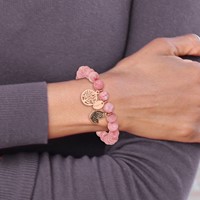 Chisel Stainless Steel Antiqued and Polish Rose IP-plated Butterfly and Tree of Life 8mm Pink Dyed Jade Beaded Stretch Bracelet view 4