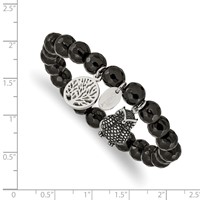 Chisel Stainless Steel Antiqued and Polished Owl and Tree of Life 8mm Black Jade Beaded Stretch Bracelet view 3