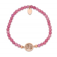 Chisel Stainless Steel Polished Rose IP-plated Tree of Life 4mm Red Jade Beaded Stretch Bracelet view 2