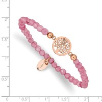Chisel Stainless Steel Polished Rose IP-plated Tree of Life 4mm Red Jade Beaded Stretch Bracelet view 3