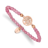 Chisel Stainless Steel Polished Rose IP-plated Tree of Life 4mm Red Jade Beaded Stretch Bracelet view 1