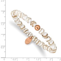 Chisel Stainless Steel Polished Rose IP-plated 6mm White Wave Agate Beaded Stretch Bracelet view 3