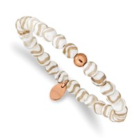 Chisel Stainless Steel Polished Rose IP-plated 6mm White Wave Agate Beaded Stretch Bracelet view 1