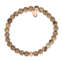 Chisel Stainless Steel Polished Rose IP-plated 6mm Brown Jasper Beaded Stretch Bracelet view 2