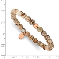 Chisel Stainless Steel Polished Rose IP-plated 6mm Brown Jasper Beaded Stretch Bracelet view 3