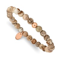 Chisel Stainless Steel Polished Rose IP-plated 6mm Brown Jasper Beaded Stretch Bracelet view 1