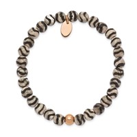 Chisel Stainless Steel Polished Rose IP-plated 6mm Black and White Striped Agate Beaded Stretch Bracelet view 2