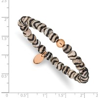Chisel Stainless Steel Polished Rose IP-plated 6mm Black and White Striped Agate Beaded Stretch Bracelet view 3