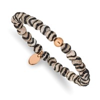 Chisel Stainless Steel Polished Rose IP-plated 6mm Black and White Striped Agate Beaded Stretch Bracelet view 1