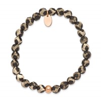 Chisel Stainless Steel Polished Rose IP-plated 6mm Black and White Agate Beaded Stretch Bracelet view 2