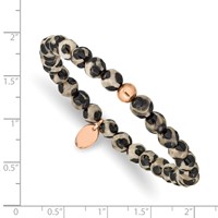 Chisel Stainless Steel Polished Rose IP-plated 6mm Black and White Agate Beaded Stretch Bracelet view 3
