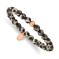 Chisel Stainless Steel Polished Rose IP-plated 6mm Black and White Agate Beaded Stretch Bracelet view 1