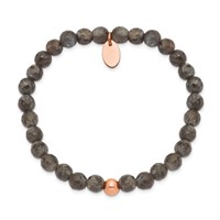 Chisel Stainless Steel Polished Rose IP-plated 6mm Spectrolite Beaded Stretch Bracelet view 2