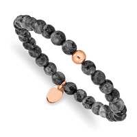 Chisel Stainless Steel Polished Rose IP-plated 6mm Spectrolite Beaded Stretch Bracelet view 1