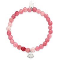 Chisel Stainless Steel Polished Lotus 6mm Pink Jade Beaded Stretch Bracelet view 2