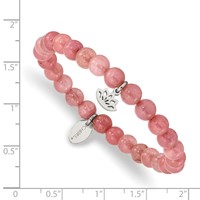 Chisel Stainless Steel Polished Lotus 6mm Pink Jade Beaded Stretch Bracelet view 3