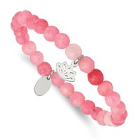 Chisel Stainless Steel Polished Lotus 6mm Pink Jade Beaded Stretch Bracelet view 1