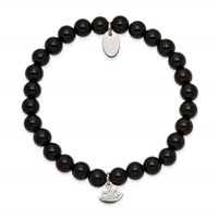 Chisel Stainless Steel Polished Lotus 6mm Black Agate Beaded Stretch Bracelet view 2