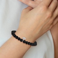 Chisel Stainless Steel Polished Lotus 6mm Black Agate Beaded Stretch Bracelet view 4