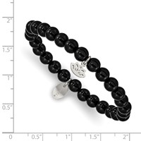 Chisel Stainless Steel Polished Lotus 6mm Black Agate Beaded Stretch Bracelet view 3