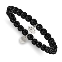 Chisel Stainless Steel Polished Lotus 6mm Black Agate Beaded Stretch Bracelet view 1