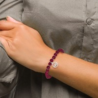 Chisel Stainless Steel Polished Lotus 6mm Pink Jade Beaded Stretch Bracelet with Tassel view 4