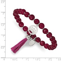 Chisel Stainless Steel Polished Lotus 6mm Pink Jade Beaded Stretch Bracelet with Tassel view 3