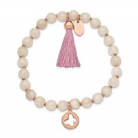 Chisel Stainless Steel Polished Rose IP-plated Butterfly 6mm Pink Agate Beaded Stretch Bracelet with Tassel view 2
