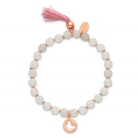 Chisel Stainless Steel Polished Rose IP-plated Butterfly 6mm Pink Agate Beaded Stretch Bracelet with Tassel view 4