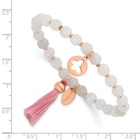 Chisel Stainless Steel Polished Rose IP-plated Butterfly 6mm Pink Agate Beaded Stretch Bracelet with Tassel view 3