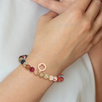 Chisel Stainless Steel Polished Rose IP-plated Clover 6mm Multi Color Agate Beaded Stretch Bracelet with Tassel view 4