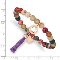 Chisel Stainless Steel Polished Rose IP-plated Clover 6mm Multi Color Agate Beaded Stretch Bracelet with Tassel view 3