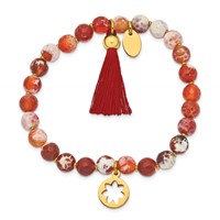 Chisel Stainless Steel Polished Yellow IP-plated Flower 6mm Orange Agate Beaded Bracelet with Tassel Stretch view 2