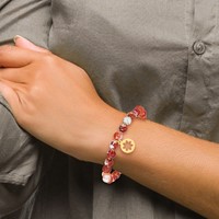 Chisel Stainless Steel Polished Yellow IP-plated Flower 6mm Orange Agate Beaded Bracelet with Tassel Stretch view 5