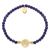 Chisel Stainless Steel Polished Yellow IP-plated Tree of Life 4mm Blue Jade Beaded Stretch Bracelet view 2