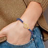 Chisel Stainless Steel Polished Yellow IP-plated Tree of Life 4mm Blue Jade Beaded Stretch Bracelet view 4