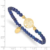 Chisel Stainless Steel Polished Yellow IP-plated Tree of Life 4mm Blue Jade Beaded Stretch Bracelet view 3