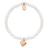 Chisel Stainless Steel Polished Rose IP-plated Love Heart 4mm Jade Beaded Stretch Bracelet view 2