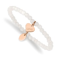 Chisel Stainless Steel Polished Rose IP-plated Love Heart 4mm Jade Beaded Stretch Bracelet view 1
