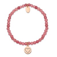 Chisel Stainless Steel Polished Rose IP-plated Heart 4mm Pink Jade Beaded Stretch Bracelet view 2