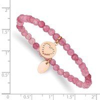 Chisel Stainless Steel Polished Rose IP-plated Heart 4mm Pink Jade Beaded Stretch Bracelet view 3