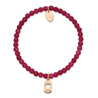 Chisel Stainless Steel Polished Rose IP-plated Love 4mm Red Jade Beaded Stretch Bracelet view 2