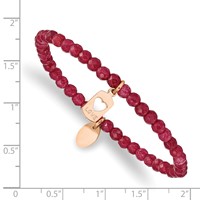 Chisel Stainless Steel Polished Rose IP-plated Love 4mm Red Jade Beaded Stretch Bracelet view 3